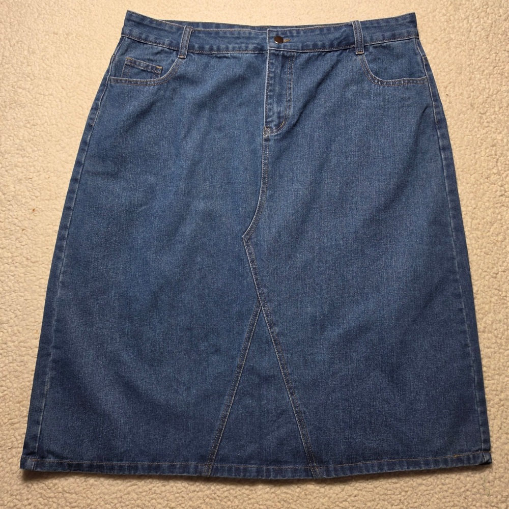 Denim A-Line Midi Skirt Y2K Style Blue Rayon Blend Five Pocket Slit Back XXL